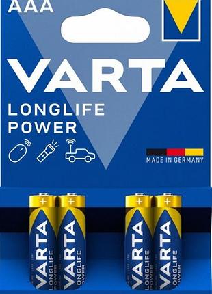 Батарейки лужні aaa varta longlife power lr03 1.5 в, блістер 4 шт.