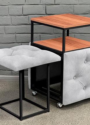 Пуф-трансформер 5в1 mzavod остин-1 с двухуровневым столиком велюр светло-серый/орех экко 6-1-9005