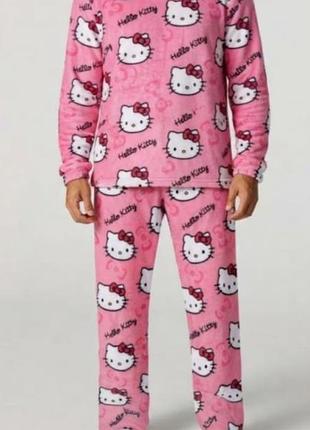 Піжама чоловіча hello kitty плюшева рожева тепла чоловічі піжами хеллоу кіті xxl