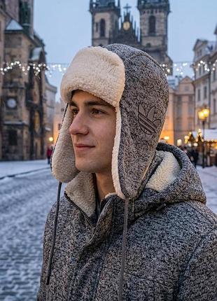 Шапка ушанка на мужчину из ткани ангора-софт на искусственном меху, на осень и зиму.
