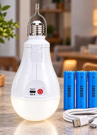 Акумуляторна led-лампа type-c 30 вт e27 / автономна лампочка в патрон 3 акб×18650