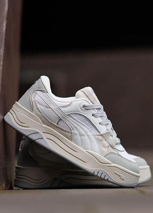 Женские кроссовки puma 180 grey white серые с белым из натуральной замши