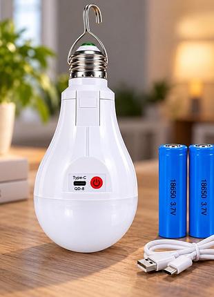 Акумуляторная led-лампа type-c 20 вт e27 / автономная лампочка в патрон 2 акб×18650