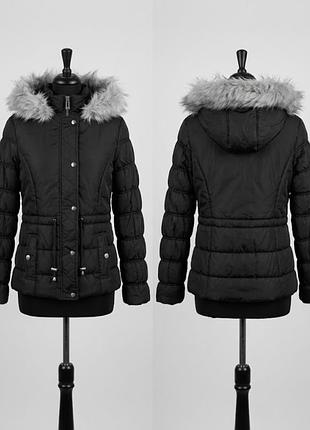 Жіноча чорна куртка  утеплена lipsy london deluxe outerwear з хутром (s/m, eu 38)