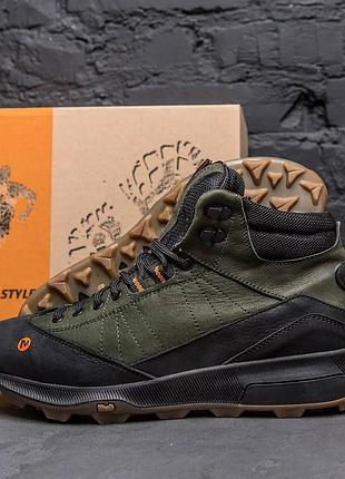 Зимние кожаные кроссовки, спортивные ботинки merrell intercept green olive