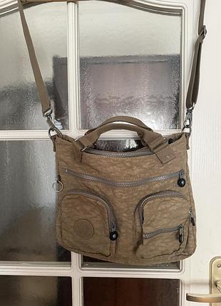 Бежева сумка кроссбоді kipling defea з жатого нейлону
