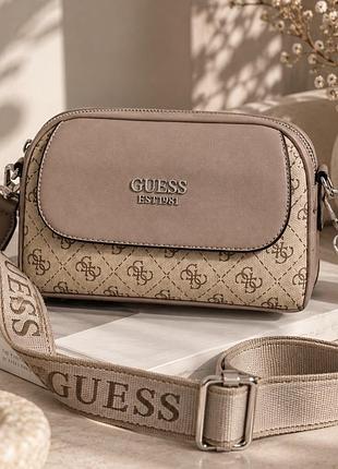 Сумка жіноча guess кросбоді бежева з логотипом