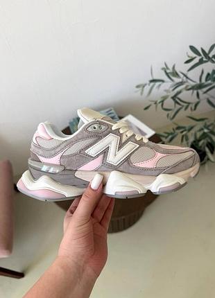 Жіночі кросівки нью баланс 9060 grey beige pink сірі-бежеві з рожевими вставками
