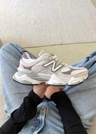 Женские кроссовки нью баланс 9060 white violet белые с фиолетовыми вставками