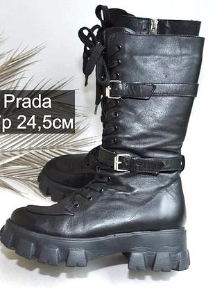 Кожаные легкие зимние ботильоны prada