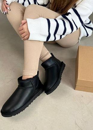 Женские ugg ultra mini black, ченые угги ультра мини с мехом