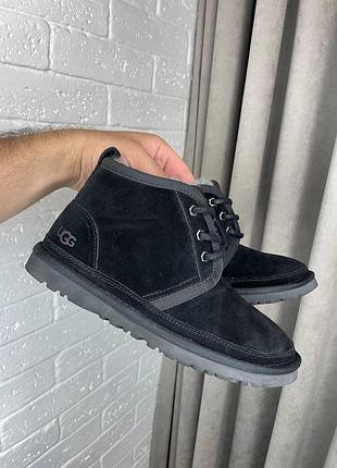 Зимние женские ugg neumel black, угги наумель черные замшевые на шнурках