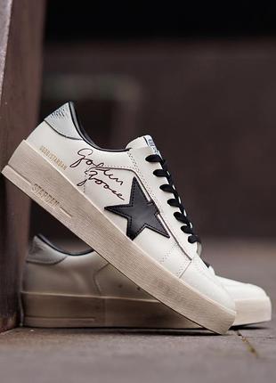 Женские кроссовки golden goose ggdb stardan white black star белые кожаные с чёрной звездой