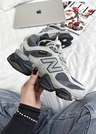 New balance 9060 сірий cordura жіночі зимові замшеві кросівки сірі з хутром
