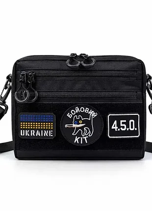 Чоловіча тактична сумка барсетка месенджер (планшетка) slim patch black, чорна через плече