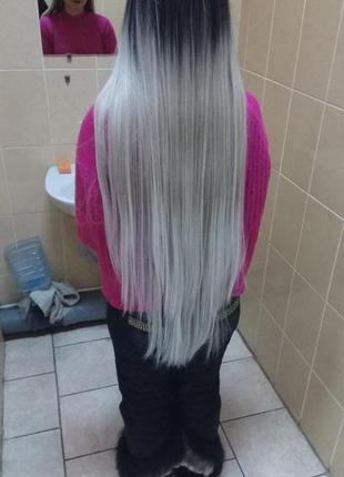 Парик длинный пепельный блонд амбре 95см