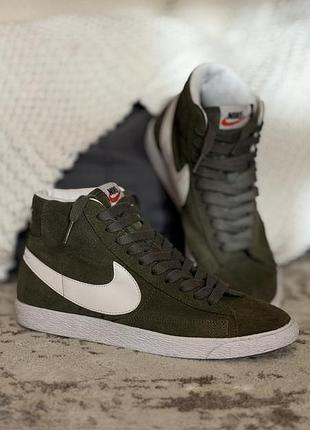 Кросівки nike blazer mid 77 vintage хакі з білим