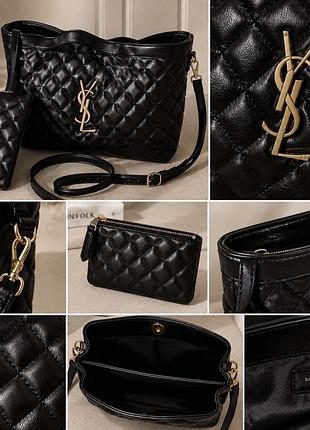 Шопер жіночий ysl чорний стьобаний з екошкіри