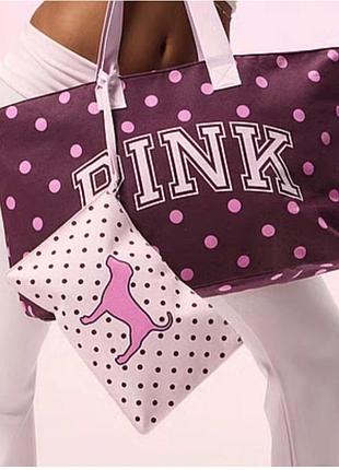 Сумка victoria's secret pink 2 в 1 шопер victoria's secret pink косметичка victoria's secret pink