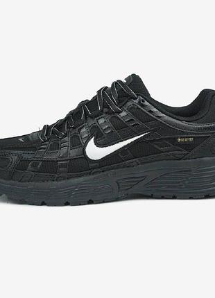 Мужские кроссовки nike p-6000 full black white swoosh gore-tex termo