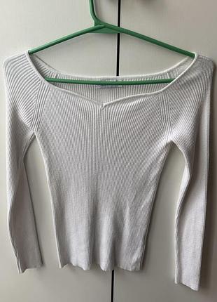Лонгслів жіночий білий в рубчик s/m