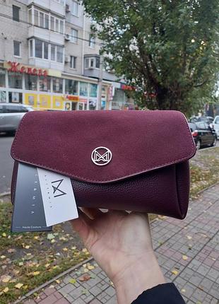 Клатч женский alex&amp;mia бордовый через плечо сумка замшевая
