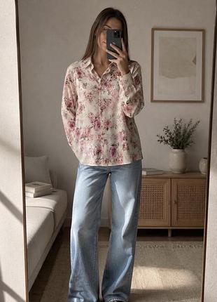 Блуза , сорочка , рубашка zara mango massimo dutti bershka stradivarius в квітковий принт нові колекції 2026 рожева , молочна , біла пудрова 6