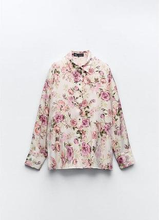 Блуза , сорочка , рубашка zara mango massimo dutti bershka stradivarius в квітковий принт нові колекції 2026 рожева , молочна , біла пудрова 3
