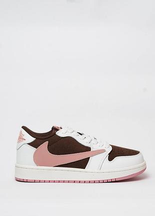 Жіночі кросівки nike air jordan 1 low x travis scott white brown pink nd