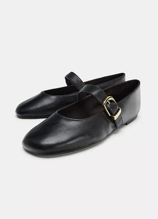 Балетки жіночі zara чорні шкіряні