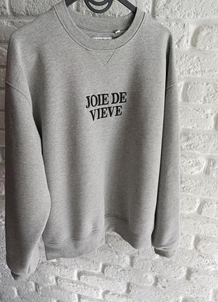 Світшот жіночий оверсайз сірий з написом joie de vieve