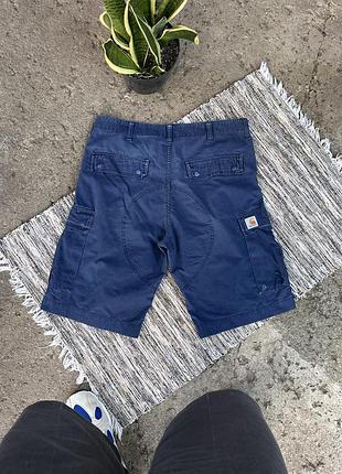 Вінтажні темно сині карго шорти carhartt карпентери в потертому стилі з маленьким логотипом
