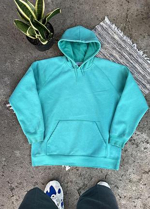 Вінтажний базовий зелений мятний худі carhartt з маленьким логотипом великого розміру