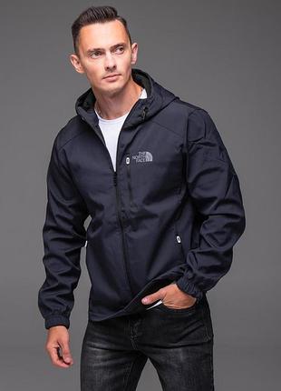 Мужская ветровка синяя the north face на флисе