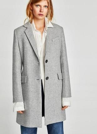 Серe силуэтное шерстяное пальто zara s(36)