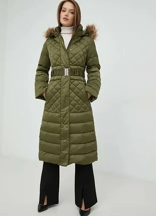 Довгий пуховик пальто guess lolie down jacket оригінал м оливкової хакі