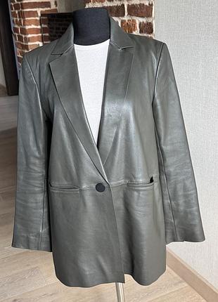 Шкіряний жакет,massimo dutti,оливковий колір