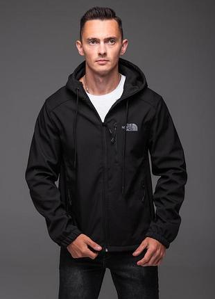 Мужская ветровка черная the north face на флисе черная