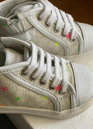 Кеди дитячі унісекс gucci  високі білі, розмір 20 (устілка 12 см)