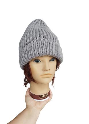 Сiра в'язана шапка бини adidas originals (one size) / тепла зимова шапка адидас
