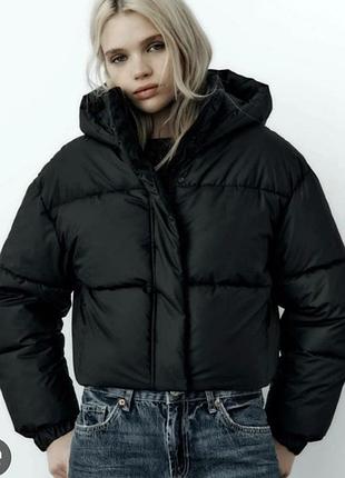 Куртка пуховик з капюшоном zara