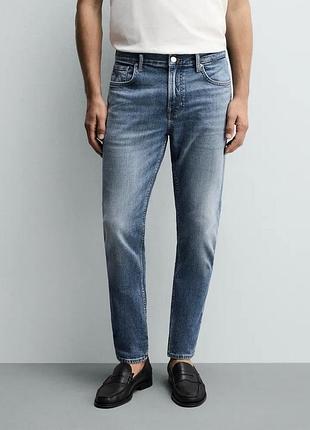 Zara стрейчеві, сині джинси з завуженою штанкою. slim fit.