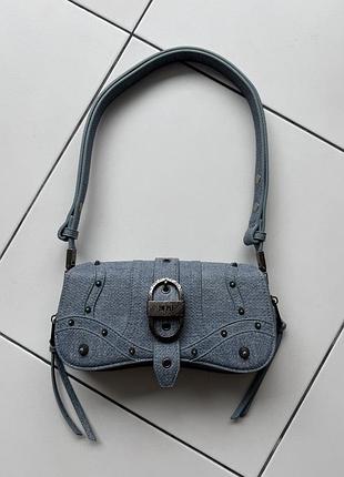 Сумка-багет jw pei joy denim embossed curved shoulder bag