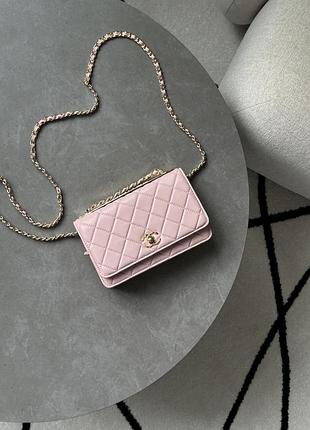 Сумка calfskin quilted perfect fit wallet on chain pink/gold