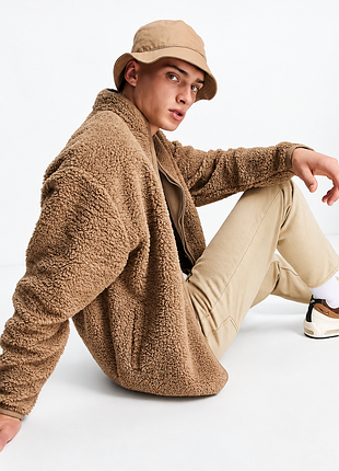 Куртка мужская asos design teddy бежевая плюшевая оверсайз на молнии