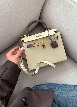 Hermes epsom kelly ii sellier 25 bicolor beige\grey (магнітна коробка) 24 x 20 x 10