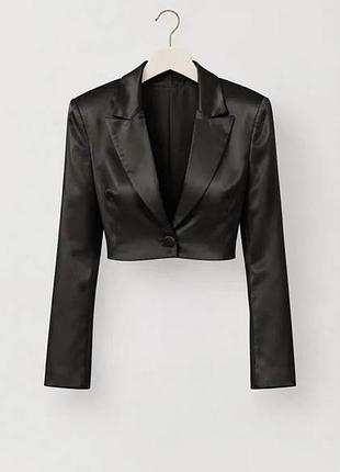 Піджак жіночий h&m укорочений сатиновий чорний xs/s