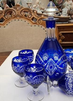Шикарный набор кобальт графин рюмки 6 шт цветной хрусталь германия