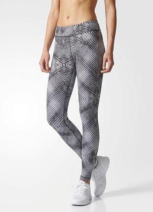 Женские спортивные легинсы adidas climalite оригинал xs черно-белые лосины с геометрическим принтом карман тайтсы для фитнеса йоги бега для тренировок