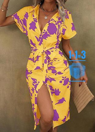 🥰 сукня сорочка з поясом в квітковий принт shein l